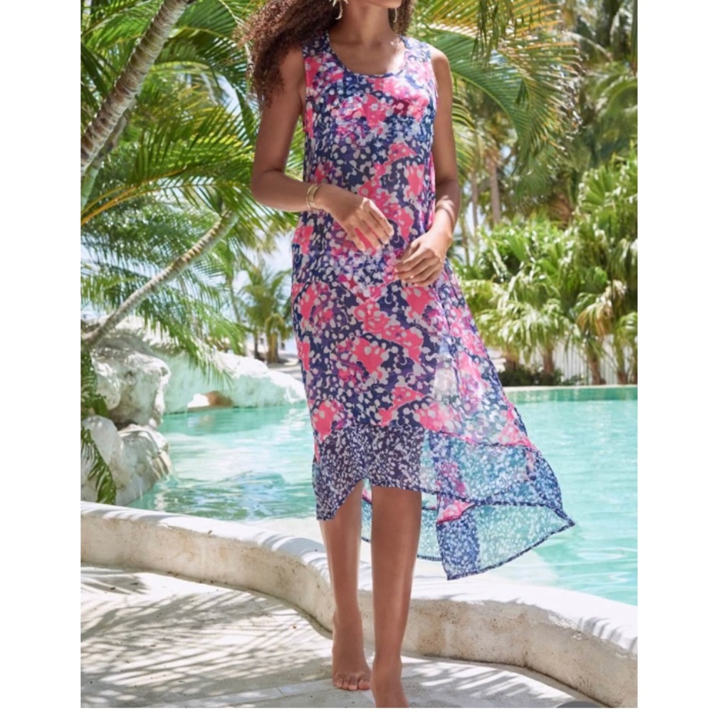 Venus Floral High Low Coverup Dress Sheer Size Large Brand New